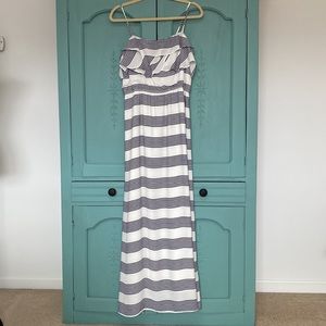 Cremieux Dress. Full Length. White/Blue Stripes. Fully lined. Large